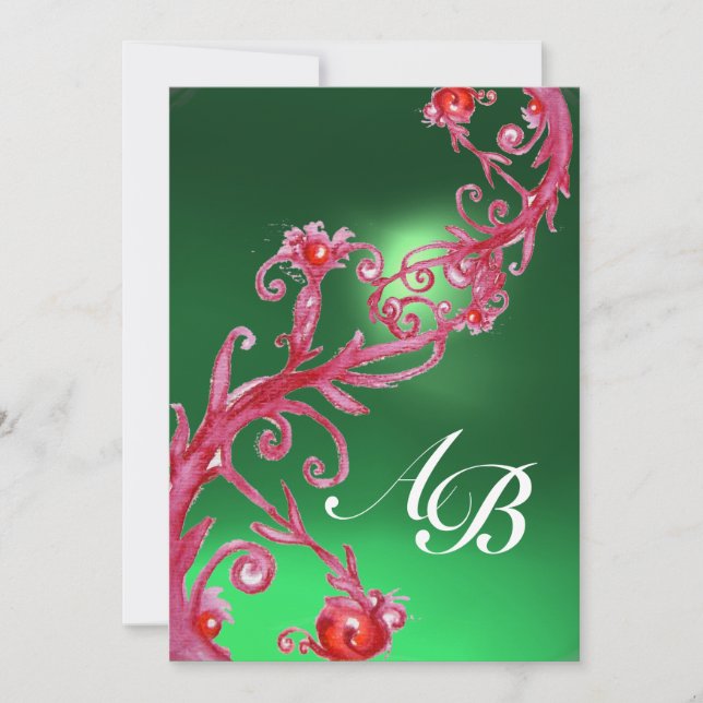 MAGIC BERRIES 4,MONOGRAM red jade Invitation (Front)