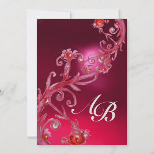 MAGIC BERRIES 4,MONOGRAM red ruby gold Invitation
