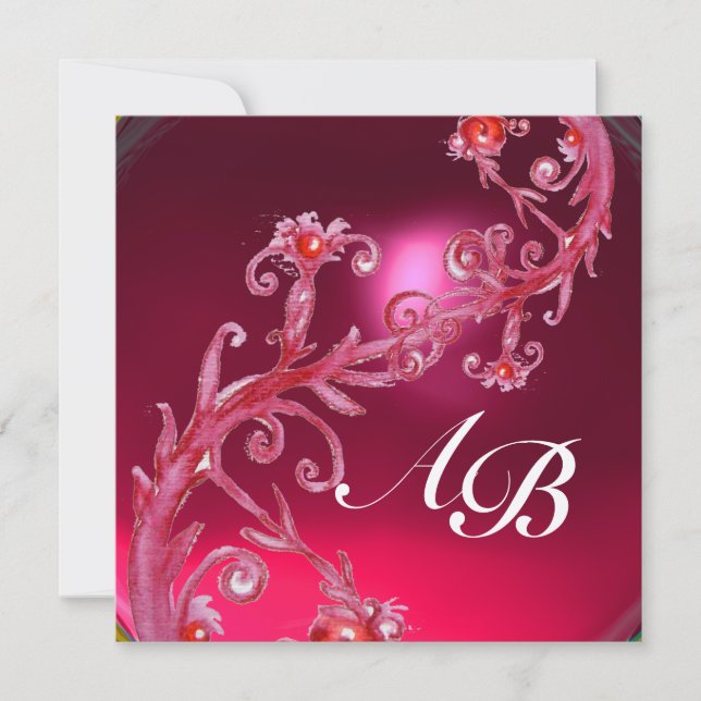 MAGIC BERRIES 4,MONOGRAM red ruby gold Invitation (Front)