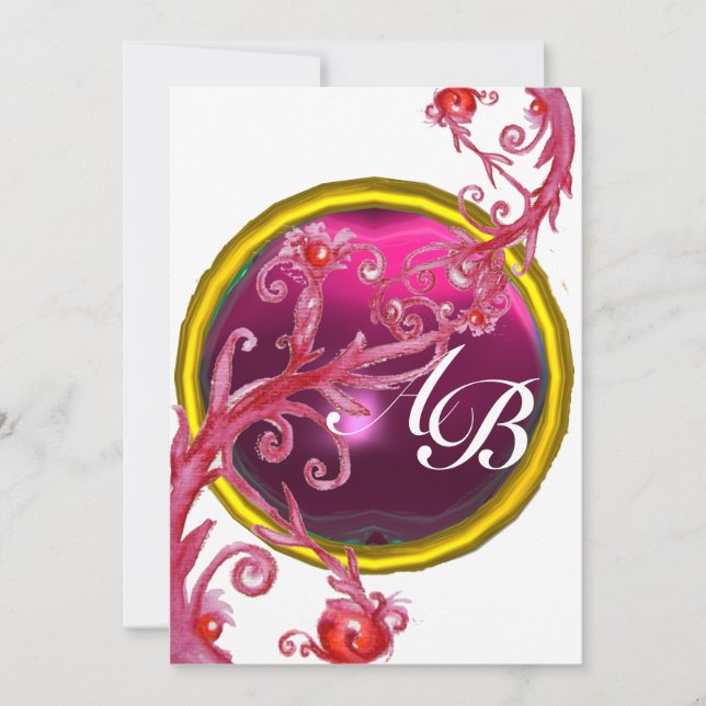 MAGIC BERRIES 4,MONOGRAM red ruby Invitation (Front)