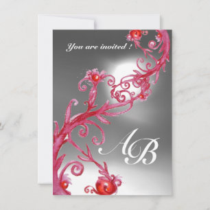 MAGIC BERRIES 4,MONOGRAM red white crystal Invitation