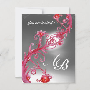 MAGIC BERRIES 4,MONOGRAM red white crystal Invitation