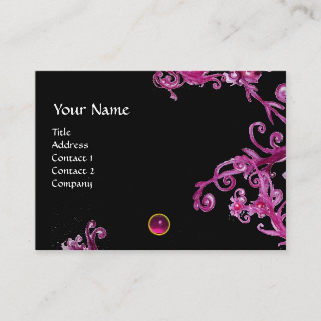 MAGIC BERRIES FUCHSIA AMETHYST GEM MONOGRAM,black Business Card (Front)