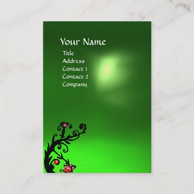 MAGIC BERRIES GREEN EMERALD GEM MONOGRAM BUSINESS CARD (Front)
