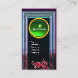 MAGIC BERRIES GREEN EMERALD MONOGRAM,black blue Business Card