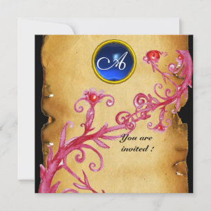 MAGIC BERRIES  MONOGRAM,  blue Invitation