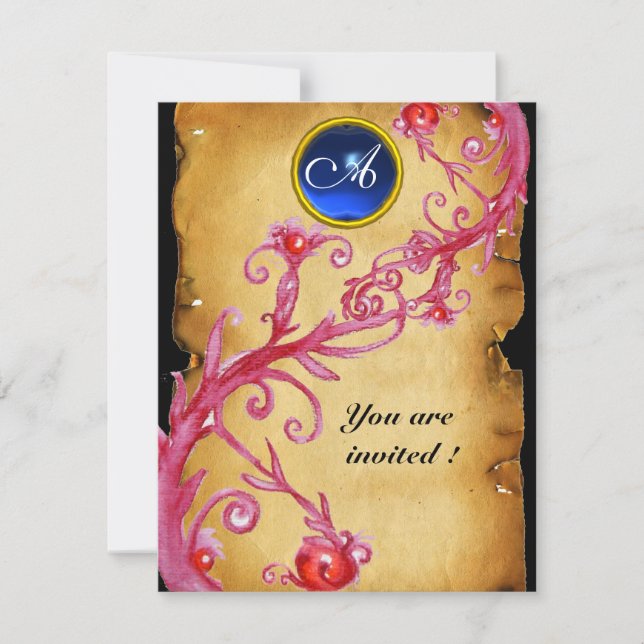 MAGIC BERRIES  MONOGRAM,  blue Invitation (Front)