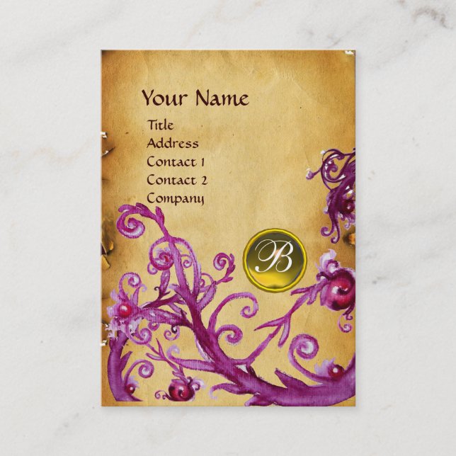 MAGIC BERRIES MONOGRAM GEM parchment yellow dark Business Card (Front)