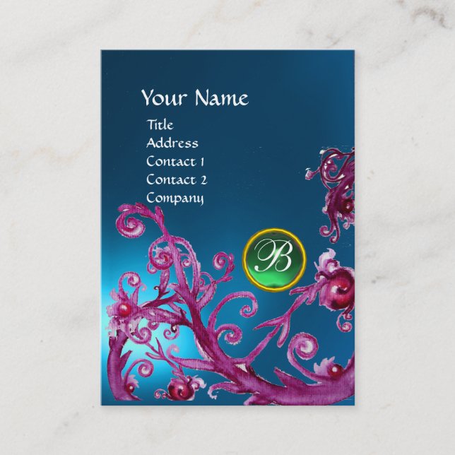 MAGIC BERRIES MONOGRAM GEM sapphire blue green Business Card (Front)