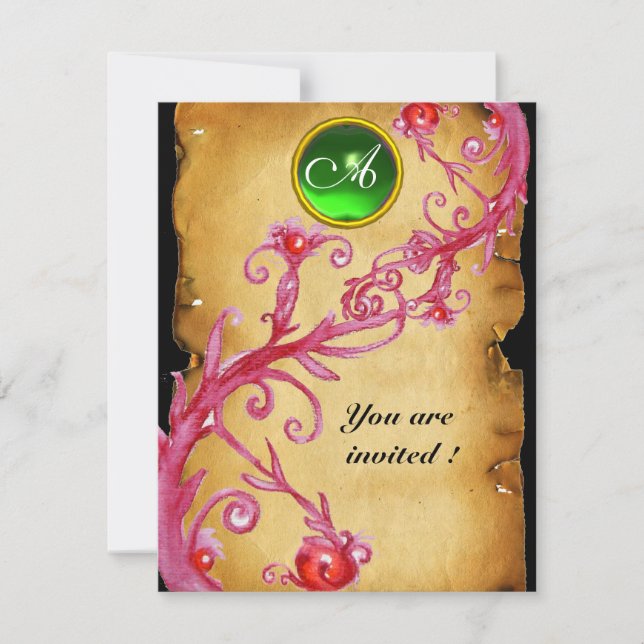 MAGIC BERRIES  MONOGRAM,  green Invitation (Front)