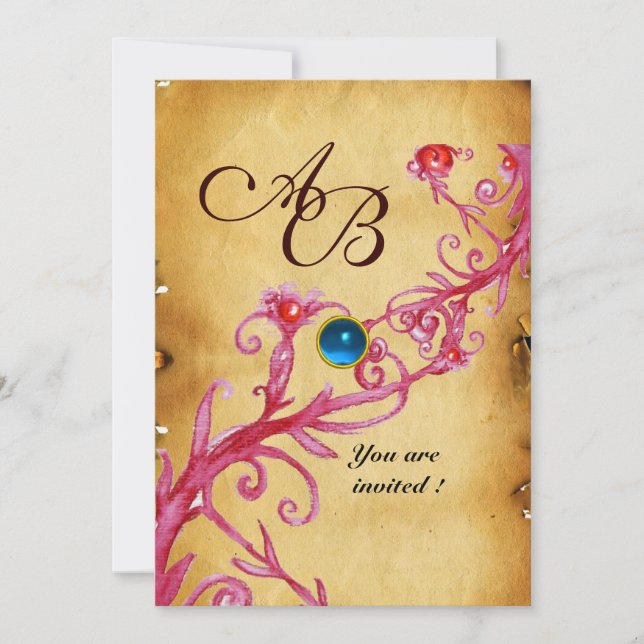 MAGIC BERRIES  MONOGRAM  Parchment Blue Sapphire Invitation (Front)