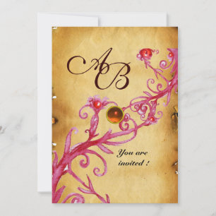 MAGIC BERRIES  MONOGRAM  parchment gem orange Invitation