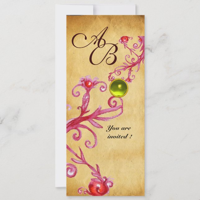 MAGIC BERRIES  MONOGRAM  parchment gem yellow Invitation (Front)