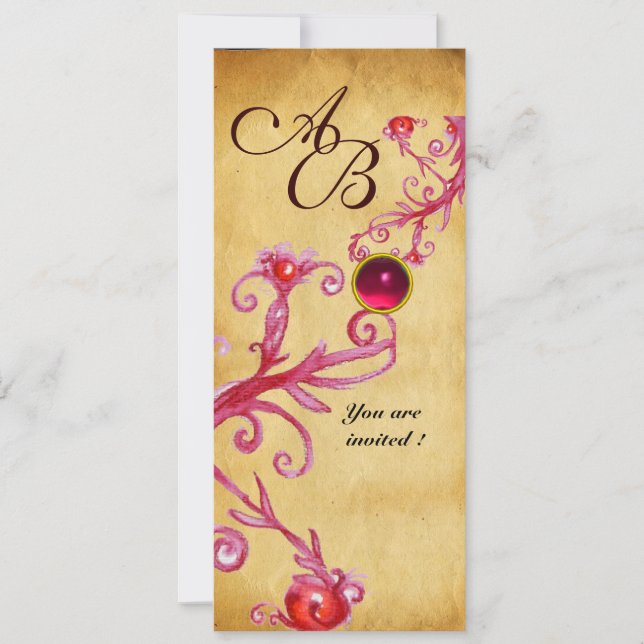 MAGIC BERRIES  MONOGRAM  Parchment Red Ruby Invitation (Front)
