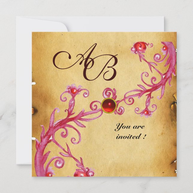 MAGIC BERRIES  MONOGRAM  Parchment Red Ruby Invitation (Front)