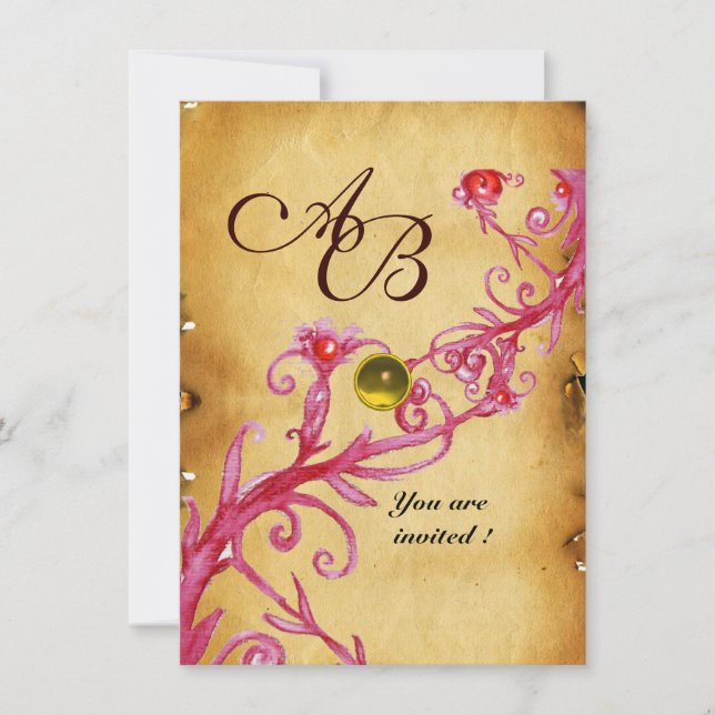 MAGIC BERRIES  MONOGRAM  Parchment Yellow rsvp Invitation (Front)