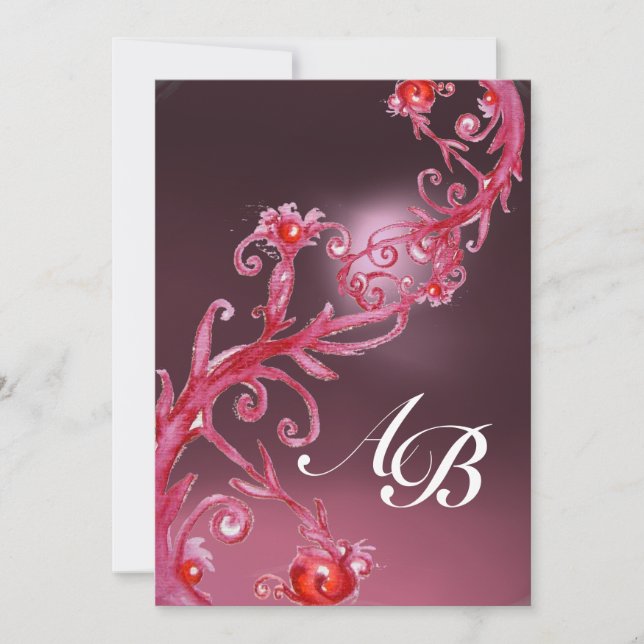 MAGIC BERRIES,MONOGRAM pnk amethyst red Invitation (Front)