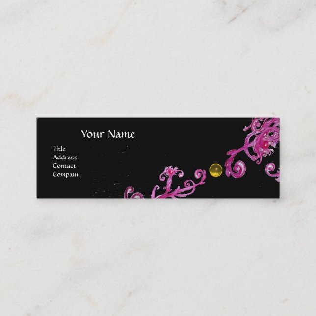 MAGIC BERRIES MONOGRAM purple pink black yellow Mini Business Card (Front)