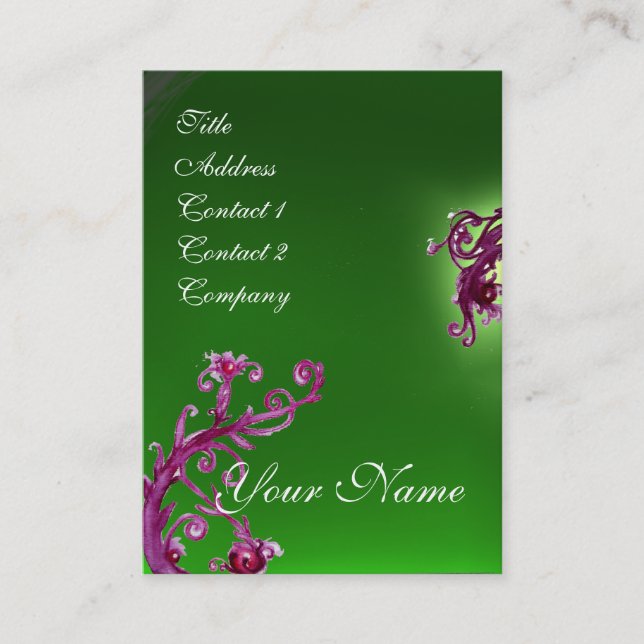 MAGIC BERRIES MONOGRAM purple red green Business Card (Front)