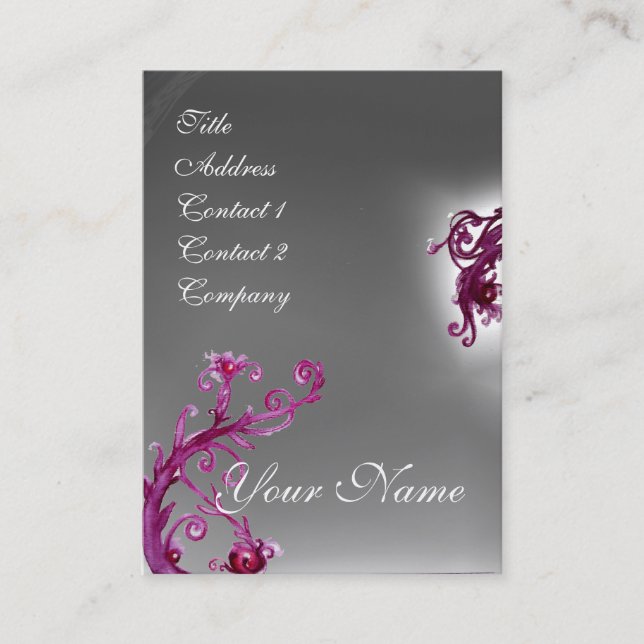 MAGIC BERRIES MONOGRAM purple red white Business Card (Front)