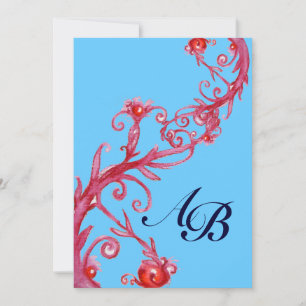MAGIC BERRIES,MONOGRAM red blue Invitation