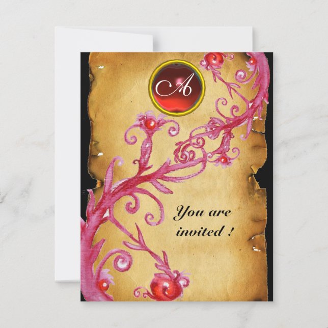 MAGIC BERRIES  MONOGRAM,  red Invitation (Front)