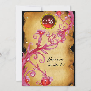 MAGIC BERRIES MONOGRAM, red Invitation