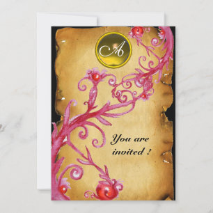 MAGIC BERRIES MONOGRAM red pink purple yellow Invitation
