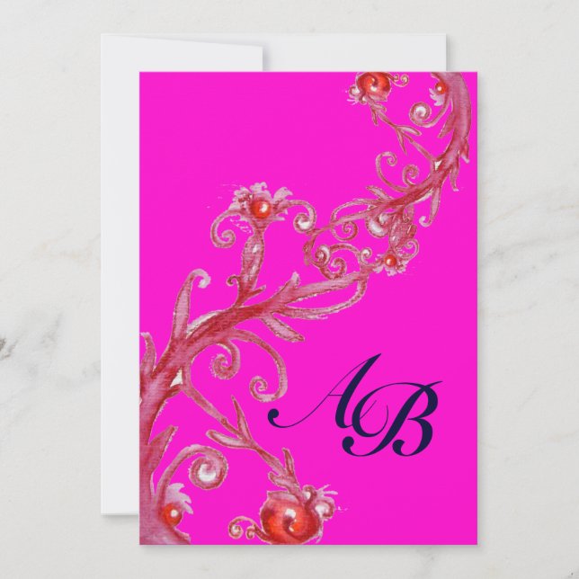 MAGIC BERRIES,MONOGRAM red purple fuchsia black Invitation (Front)