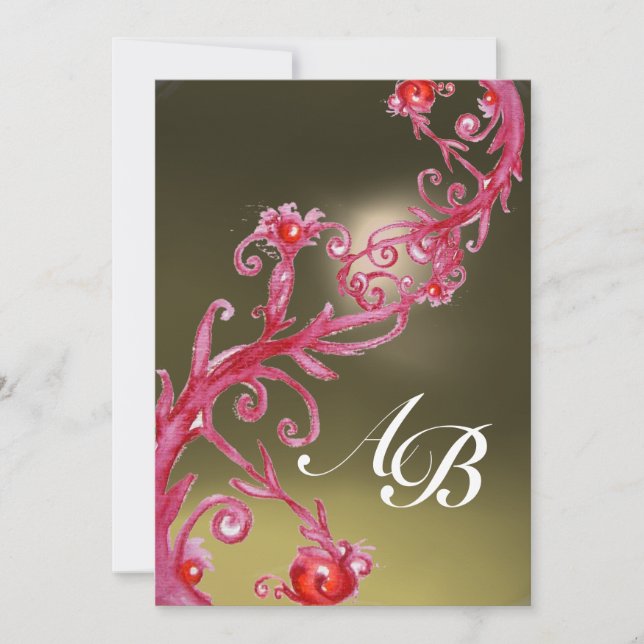MAGIC BERRIES MONOGRAM red purple grey white Invitation (Front)