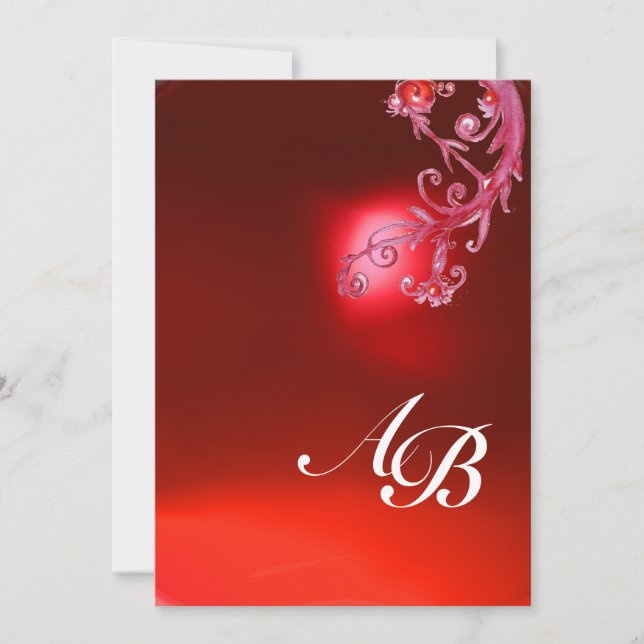 MAGIC BERRIES,MONOGRAM red ruby fuchsia white Invitation (Front)