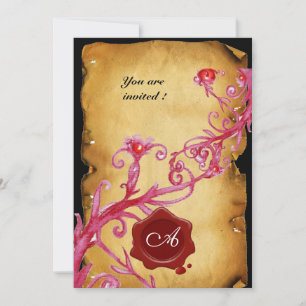 MAGIC BERRIES MONOGRAM,Red Wax Seal Purple Swirls Invitation