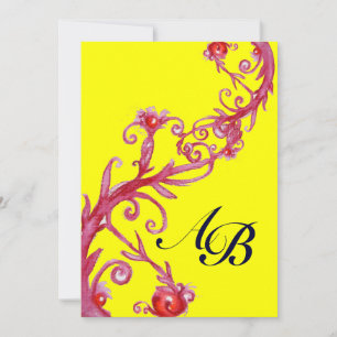 MAGIC BERRIES,MONOGRAM red yellow Invitation