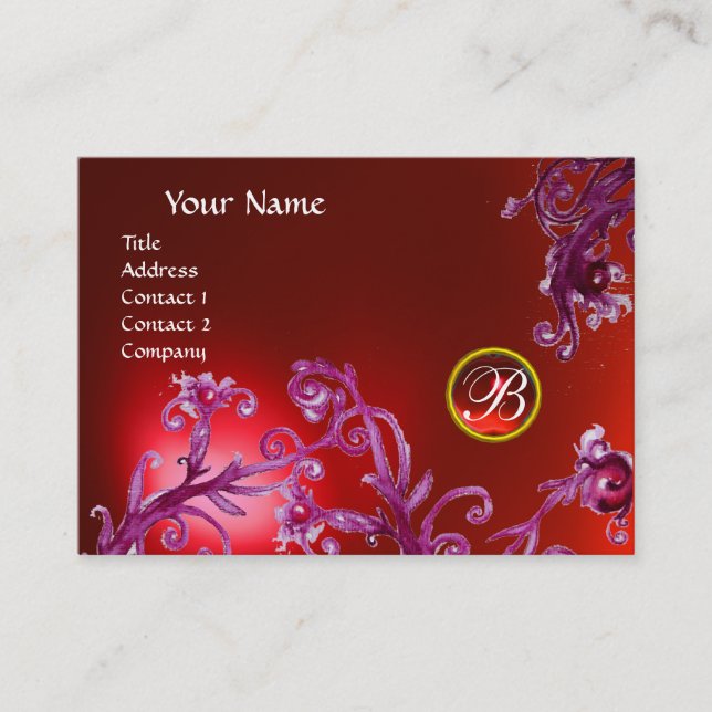 MAGIC BERRIES MONOGRAM, ruby red Business Card (Front)