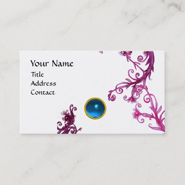 MAGIC BERRIES  MONOGRAM  swirl gem blue  white Business Card (Front)