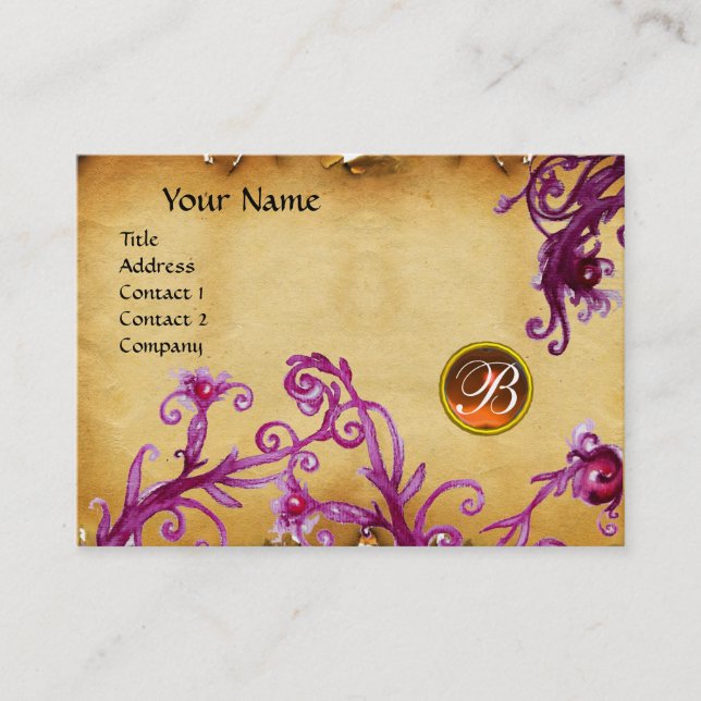 MAGIC BERRIES MONOGRAM,topaz orange parchment Business Card (Front)