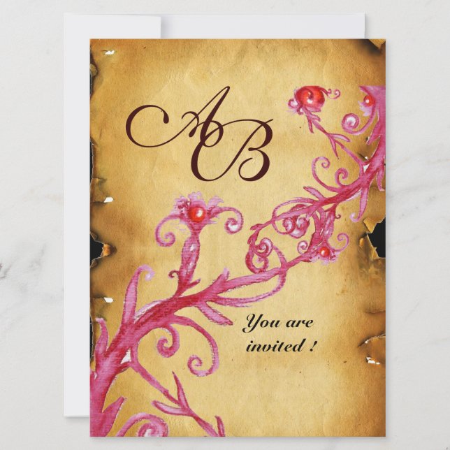 MAGIC BERRIES  MONOGRAM wax seal parchment Invitation (Front)