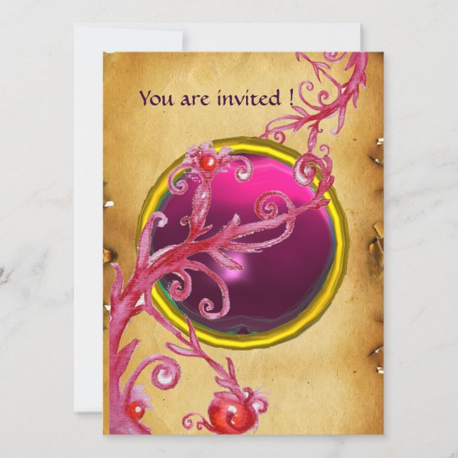 MAGIC BERRIES PARCHEMENT GEM red ruby Invitation (Front)