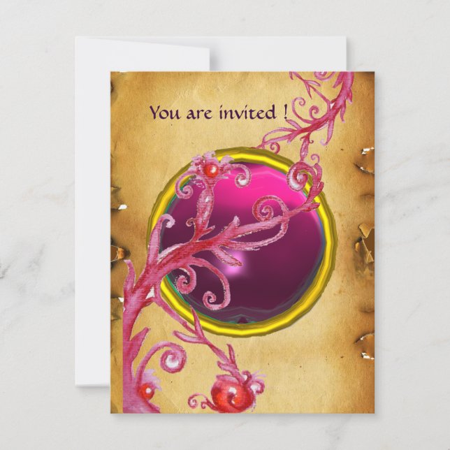 MAGIC BERRIES PARCHEMENT GEM red ruby Invitation (Front)