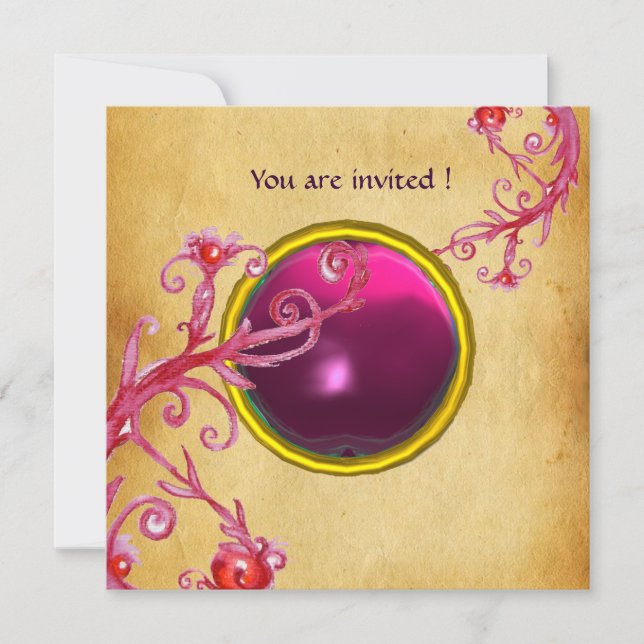 MAGIC BERRIES PARCHEMENT GEM red ruby Invitation (Front)