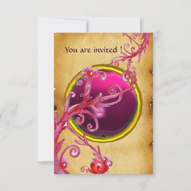MAGIC BERRIES PARCHEMENT GEM red ruby Invitation (Front)