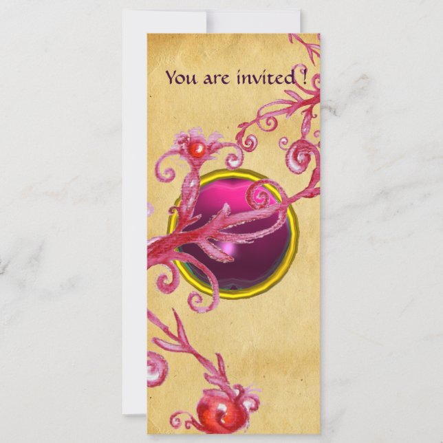 MAGIC BERRIES PARCHEMENT GEM red ruby Invitation (Front)