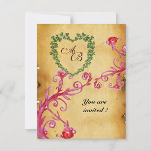MAGIC BERRIES SHAMROCK HEART MONOGRAM  parchment Invitation