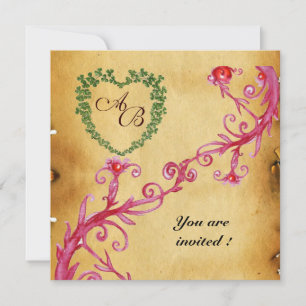 MAGIC BERRIES SHAMROCK HEART MONOGRAM  parchment Invitation