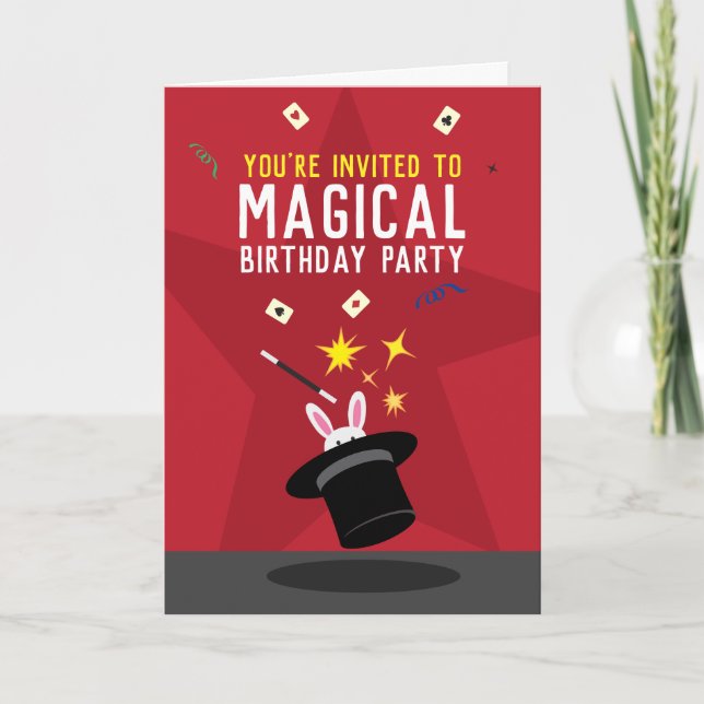Magic Birthday Folded Invitation - Magical Top Hat (Front)