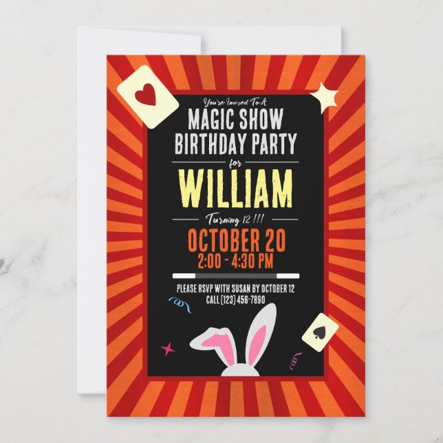 Magic Birthday Party Invitation - Bunny Starburst (Front)