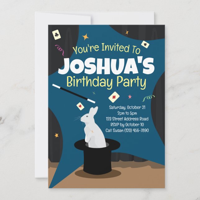 Magic Birthday Party Invite - Top Hat & Rabbit (Front)