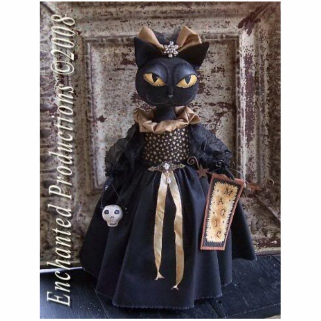 Magic Black cat Doll Photo Sculpture Pin (Front)