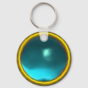 MAGIC BLUE AQUAMARINE GEM STONE KEY RING