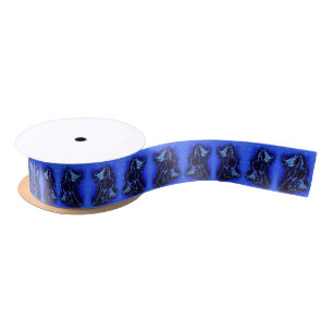 Magic Blue Horse Running At Moonlight Starry Night Satin Ribbon